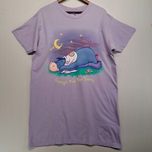 Vintage Disney Eeyore "Enough Fun For Today" Sleep Shirt Lavender One Size